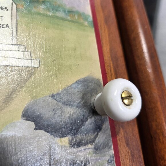 Vtg Oak Wood Medicine Cabinet Hand Painted Primitive Spice Rack Shelves Signed - Picture 11 of 16